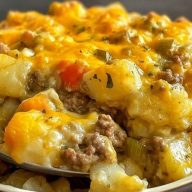 Cheesy Ground Beef Casserole Made With Frozen Potatoes