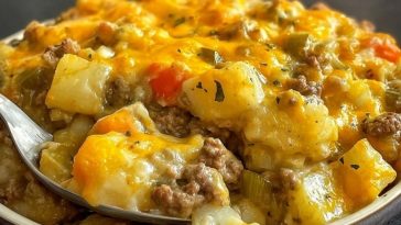 Cheesy Ground Beef Casserole Made With Frozen Potatoes