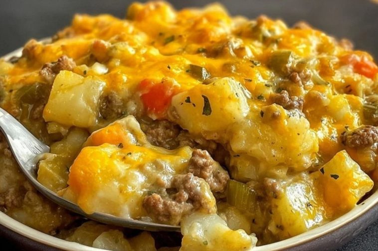 Cheesy Ground Beef Casserole Made With Frozen Potatoes