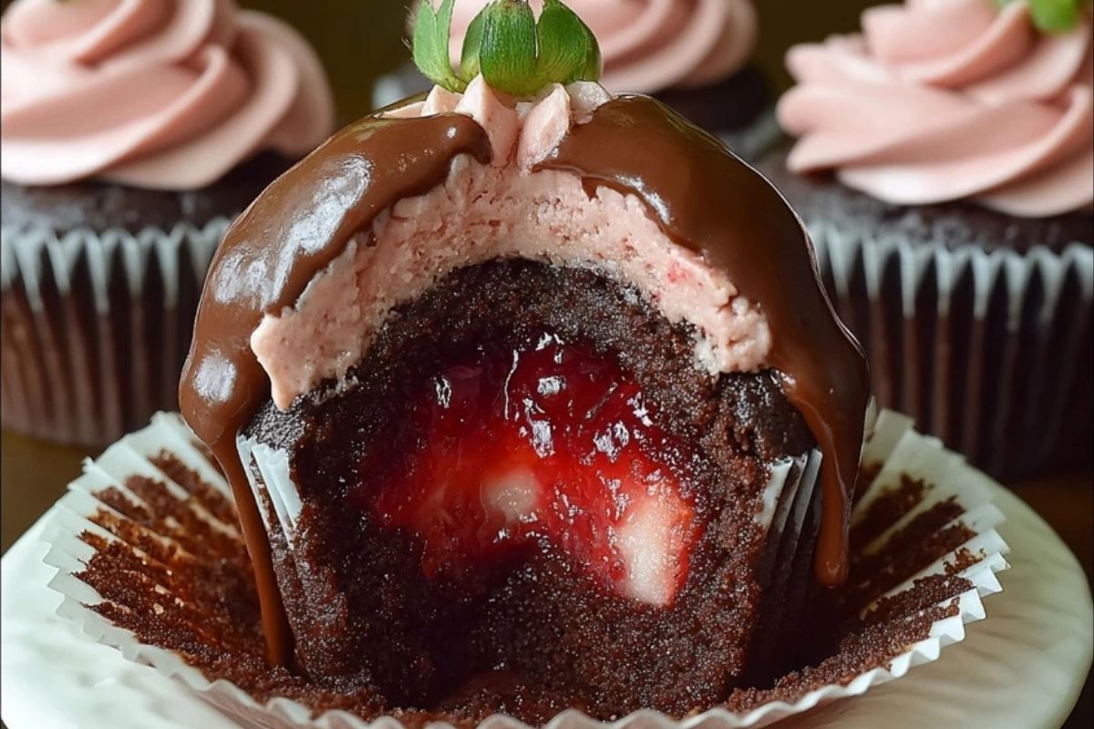 Chocolate Strawberry Jam Cupcakes