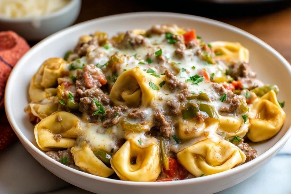 Crock Pot Cheesesteak Tortellini Recipe