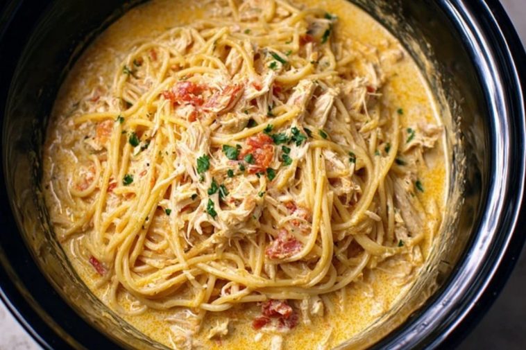 Crock Pot Cheesy Chicken Spaghetti