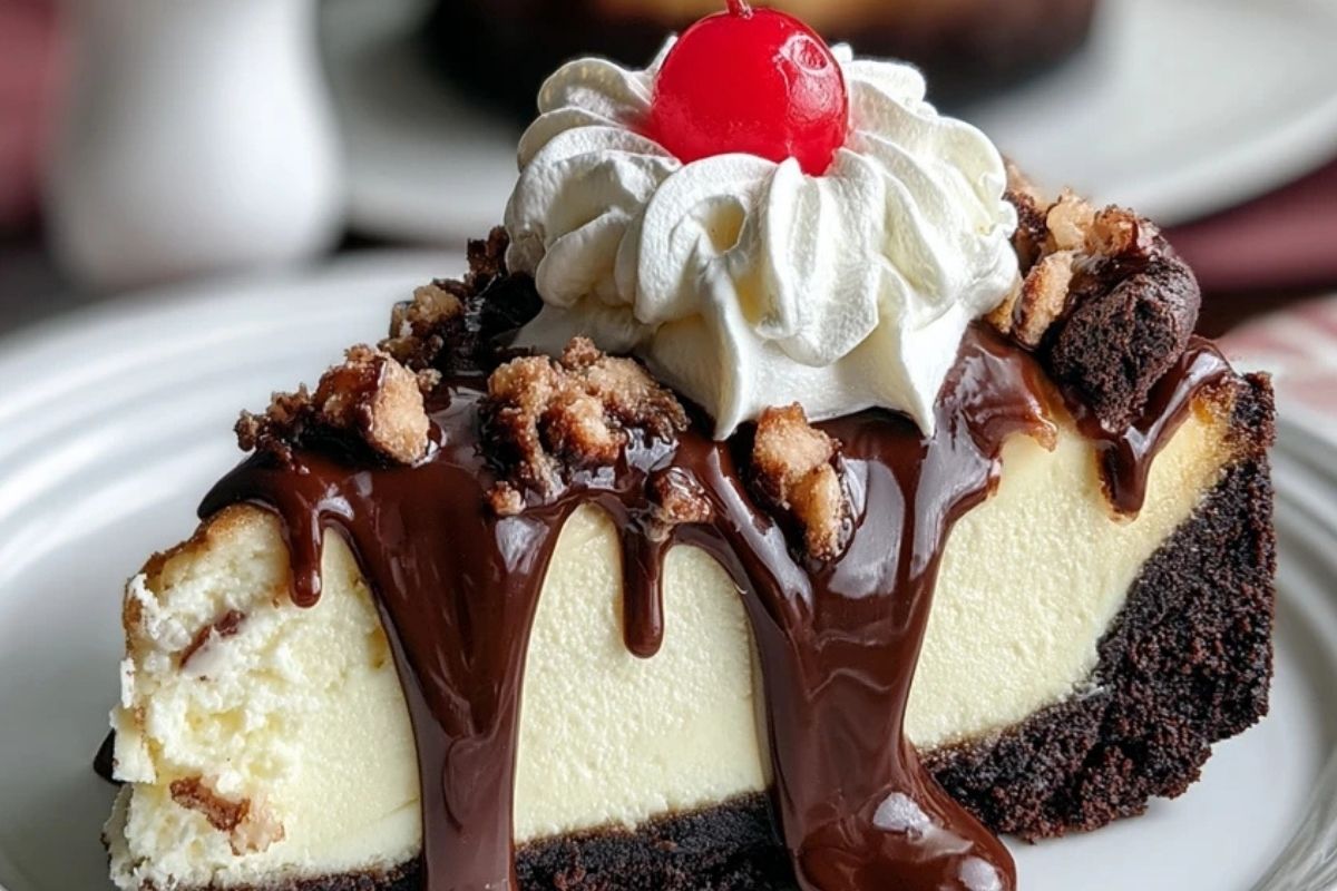 Heavenly Hot Fudge Sundae Brownie Cheesecake