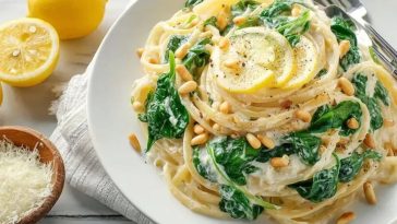 Lemon Ricotta Pasta with Spinach and Toasted Pine Nuts