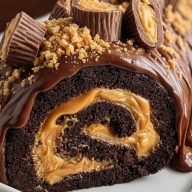 Peanut Butter Cup Chocolate Roll Cake