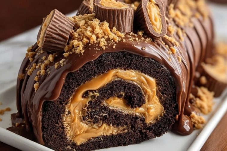 Peanut Butter Cup Chocolate Roll Cake