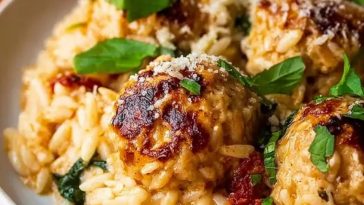 Juicy Marry Me Chicken Meatballs Orzo