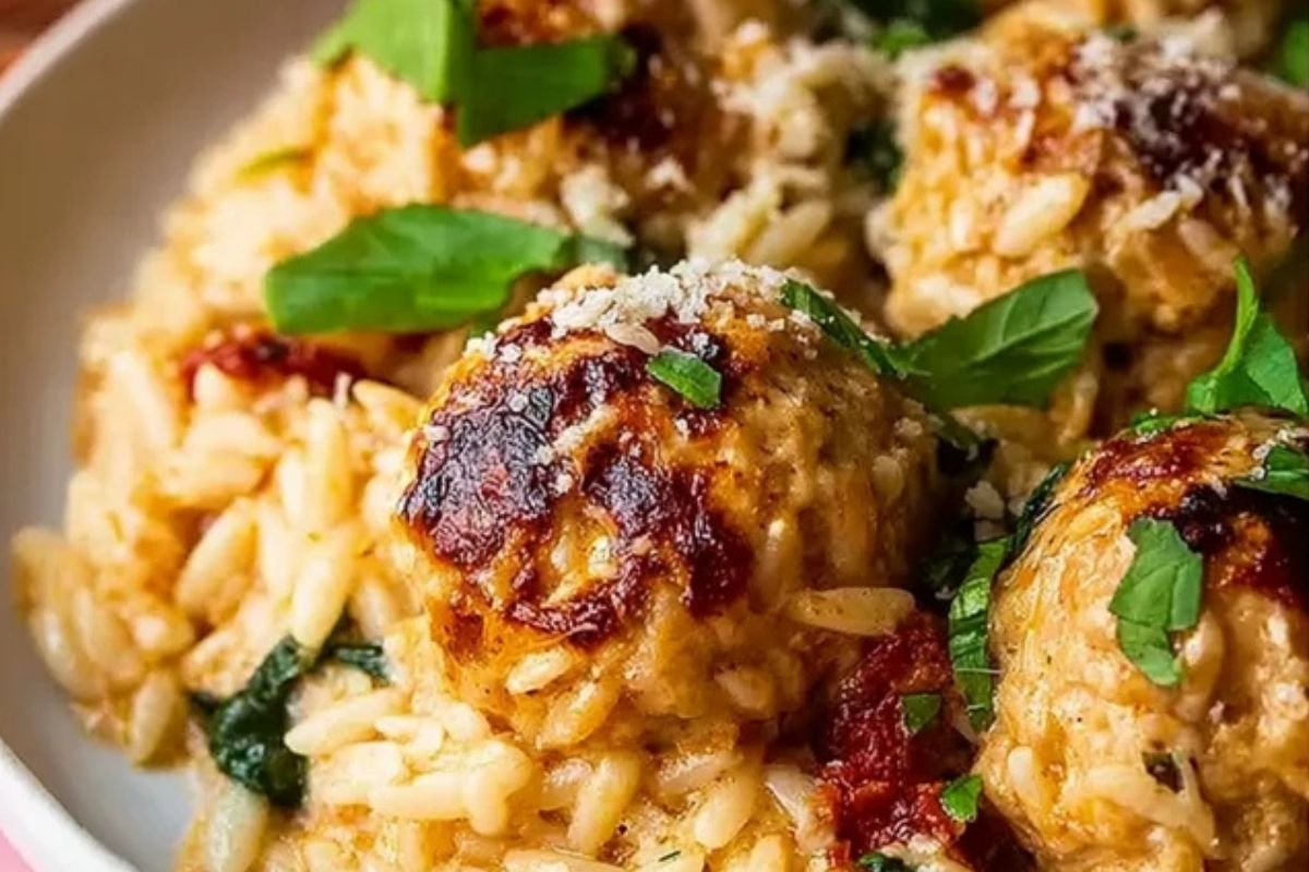 Juicy Marry Me Chicken Meatballs Orzo