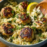 Quick Greek Chicken Meatballs With Lemon Orzo