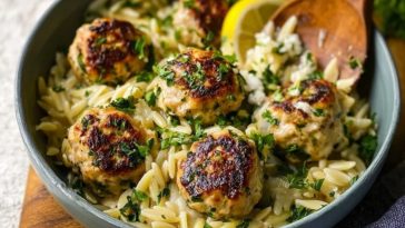 Quick Greek Chicken Meatballs With Lemon Orzo