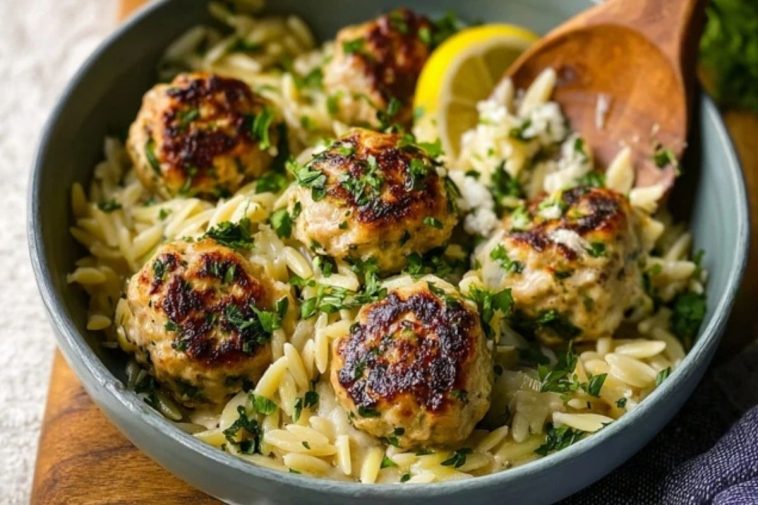 Quick Greek Chicken Meatballs With Lemon Orzo