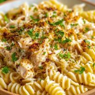 Slow Cooker Garlic Parmesan Chicken Pasta