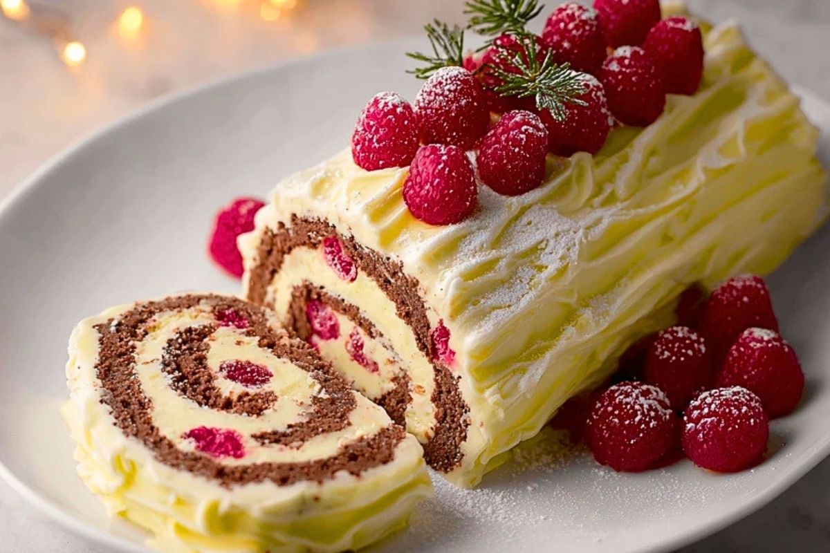 White Chocolate Raspberry Yule Log