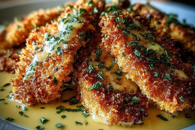 Crispy Parmesan Chicken with a Rich Garlic Sauce