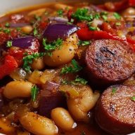 Crockpot Cowboy Beans with Kielbasa
