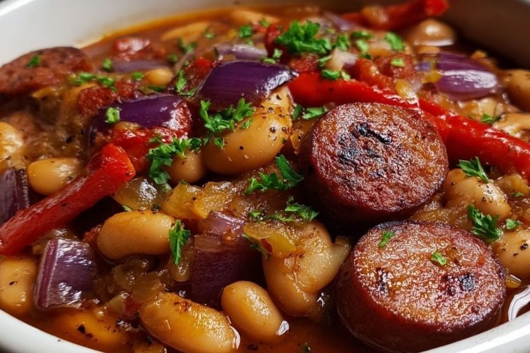 Crockpot Cowboy Beans with Kielbasa