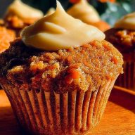 Moist Carrot Cake Muffins with Cream Cheese Topping