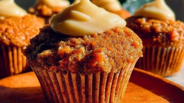 Moist Carrot Cake Muffins with Cream Cheese Topping