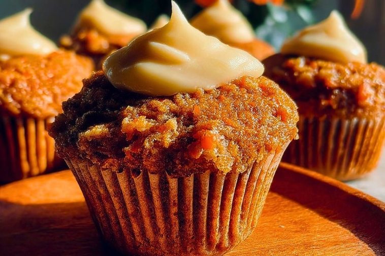 Moist Carrot Cake Muffins with Cream Cheese Topping