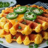 Spicy Cheddar Jalapeño Cornbread Waffles