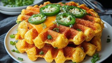 Spicy Cheddar Jalapeño Cornbread Waffles