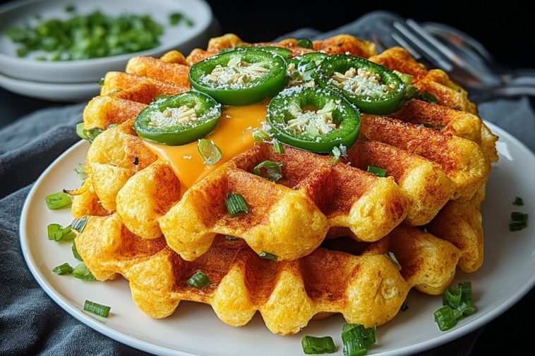 Spicy Cheddar Jalapeño Cornbread Waffles